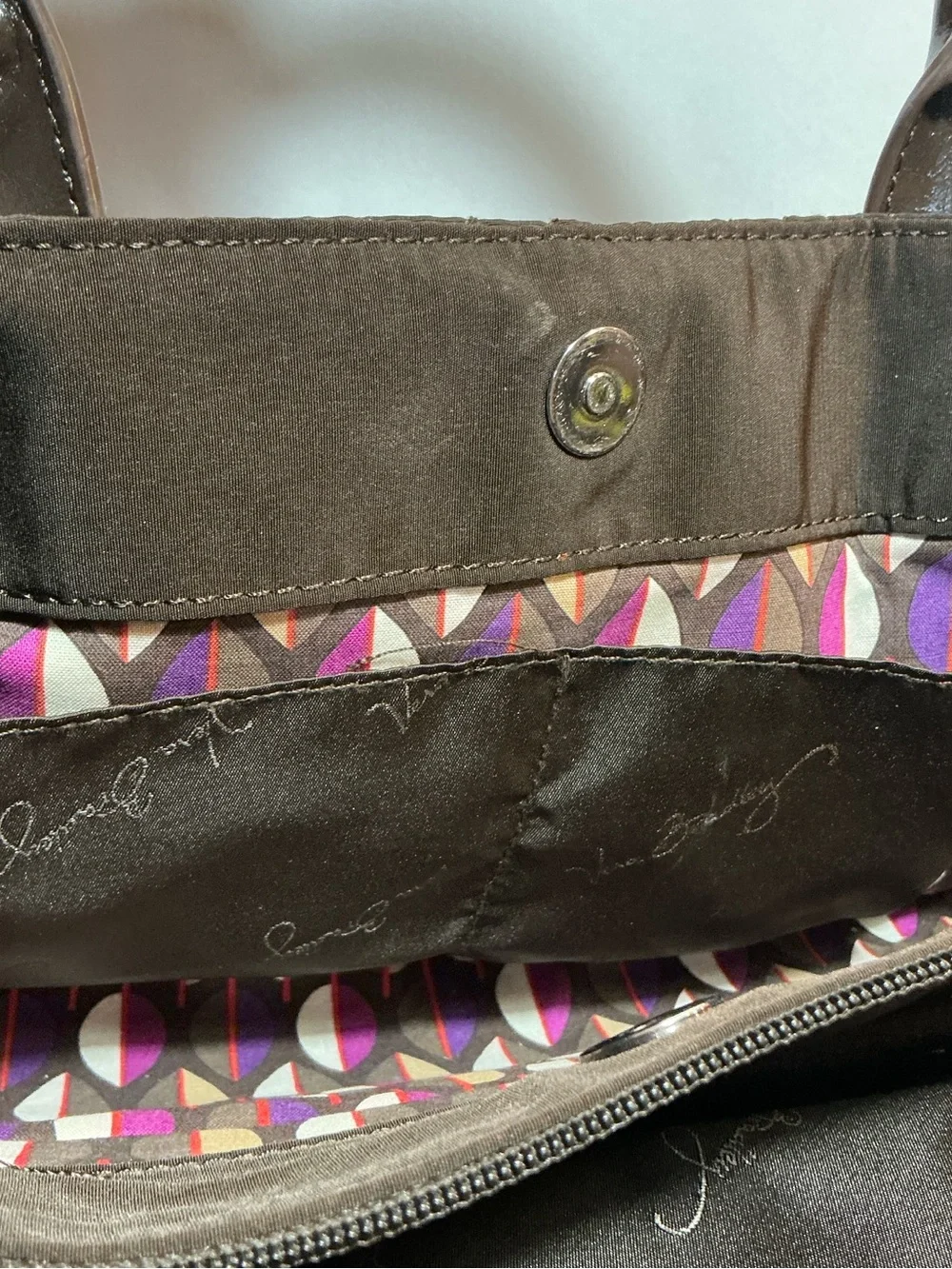 Vera Bradley Quilted Satchel in Dark Brown with Patent Handles